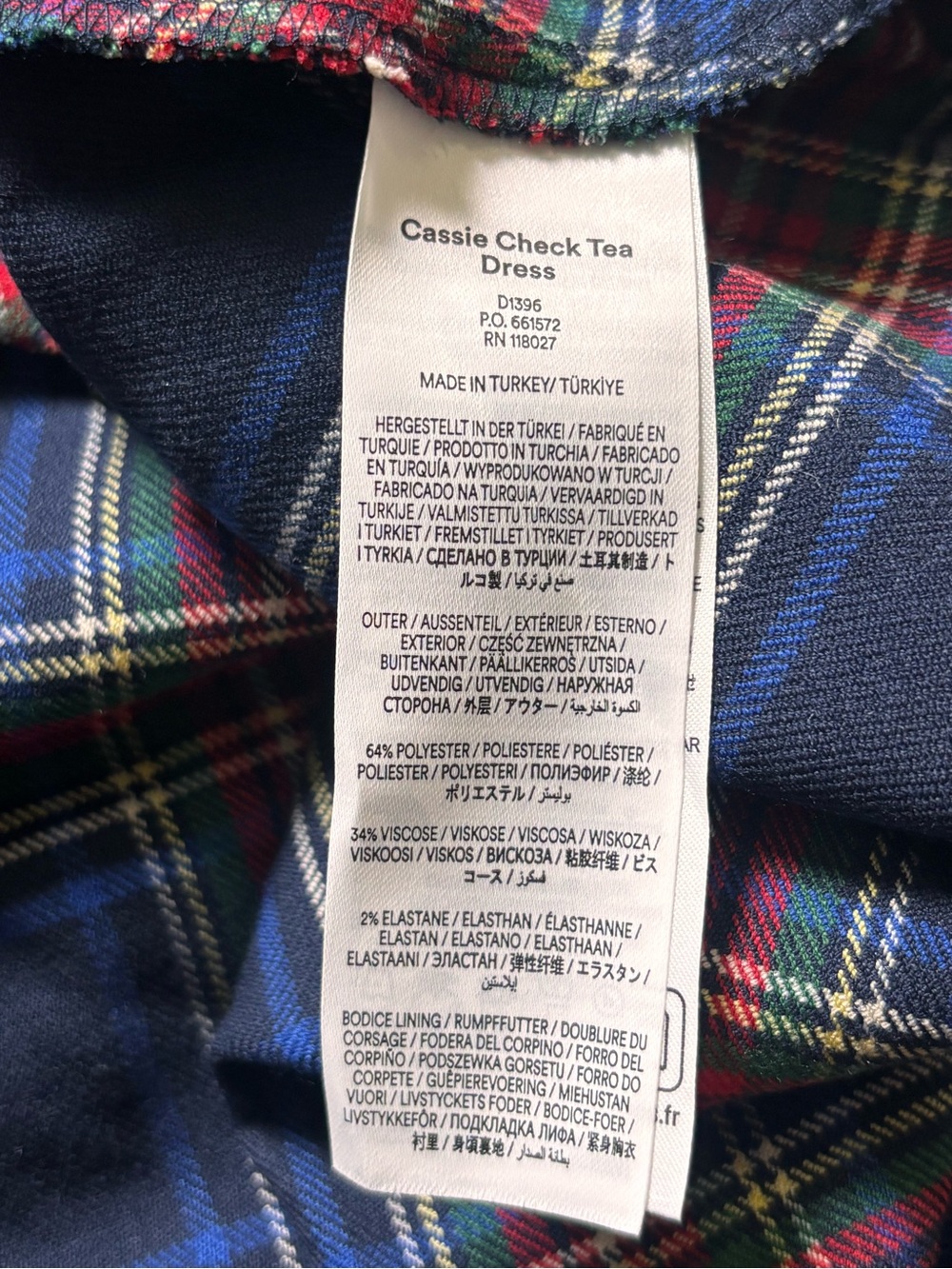 Boden Cassie Check Tea Dress 8P Navy Tartan Plaid Long Sleeve Holiday #521 - Picture 5 of 9